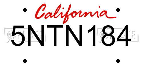 5NTN184 California License Plate