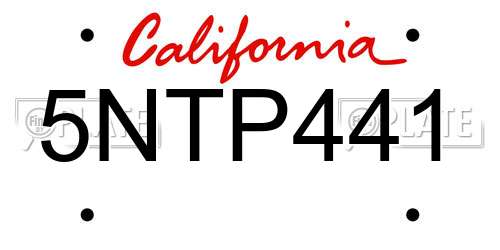 5NTP441 California License Plate