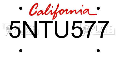 5NTU577 California License Plate