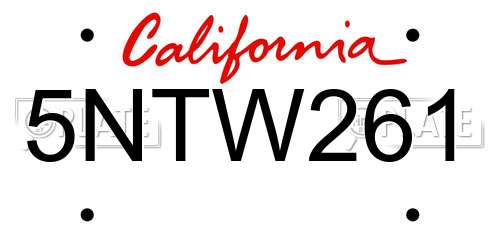 5NTW261 California License Plate