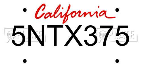 5NTX375 California License Plate