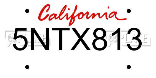 5NTX813 California License Plate