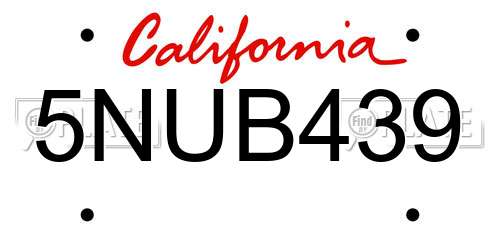 5NUB439 California License Plate