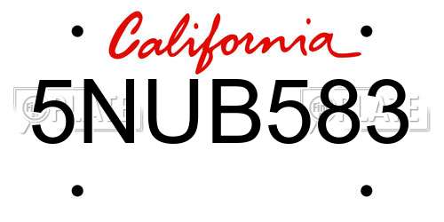 5NUB583 California License Plate