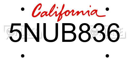 5NUB836 California License Plate