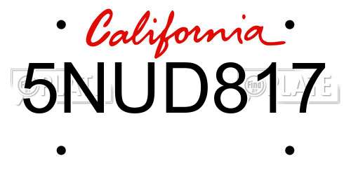 5NUD817 California License Plate