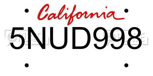 5NUD998 California License Plate