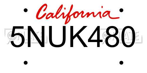 5NUK480 California License Plate