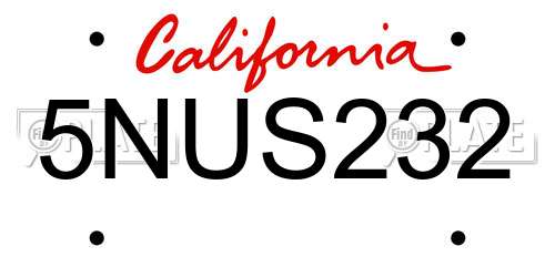 5NUS232 California License Plate