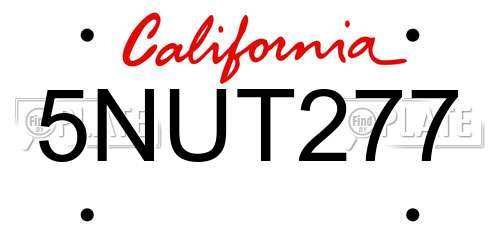 5NUT277 California License Plate