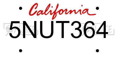5NUT364 California License Plate