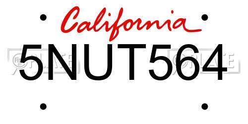5NUT564 California License Plate
