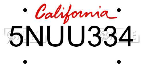 5NUU334 California License Plate