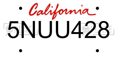 5NUU428 California License Plate