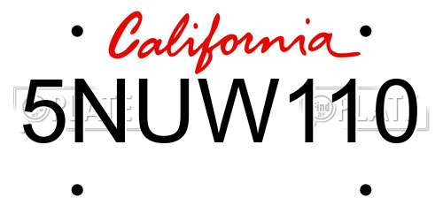 5NUW110 California License Plate