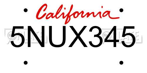 5NUX345 California License Plate