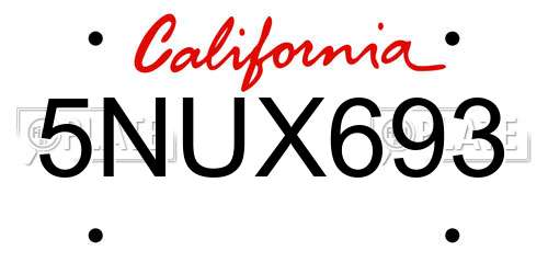 5NUX693 California License Plate