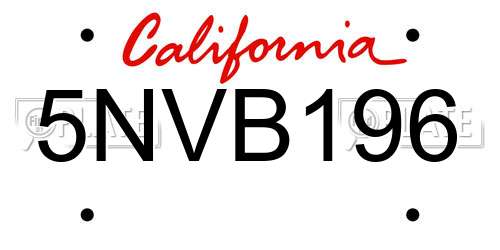 5NVB196 California License Plate