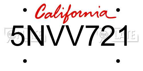 5NVV721 California License Plate