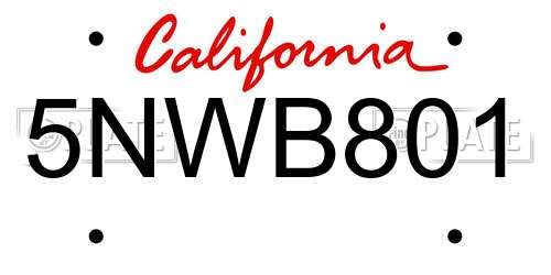 5NWB801 California License Plate
