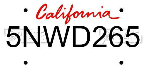 5NWD265 California License Plate