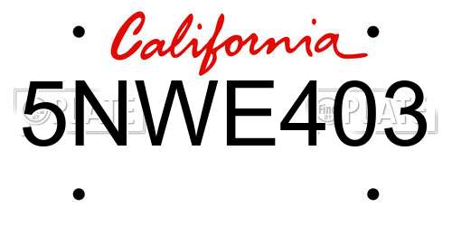 5NWE403 California License Plate
