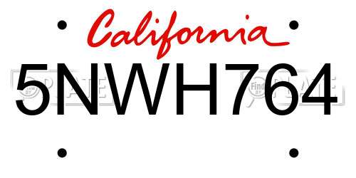 5NWH764 California License Plate