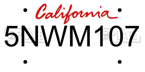 5NWM107 California License Plate