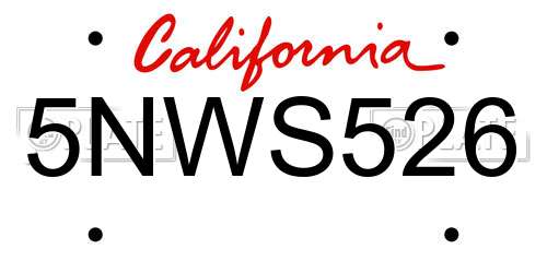 5NWS526 California License Plate