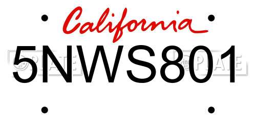 5NWS801 California License Plate