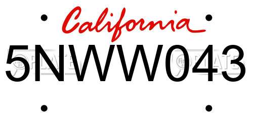 5NWW043 California License Plate