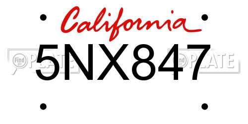 5NX847 California License Plate