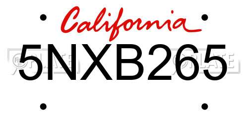 5NXB265 California License Plate
