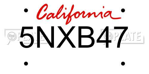 5NXB47 California License Plate