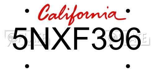 5NXF396 California License Plate