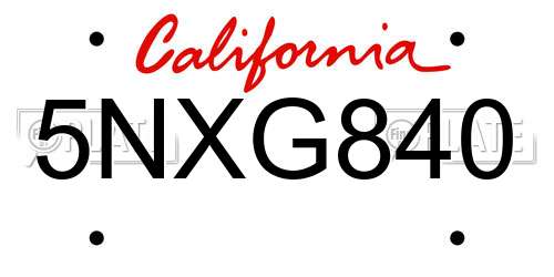 5NXG840 California License Plate