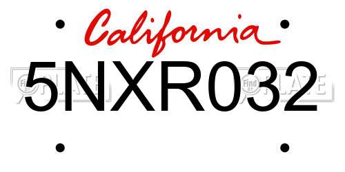 5NXR032 California License Plate
