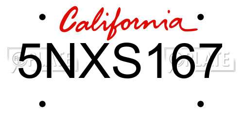 5NXS167 California License Plate