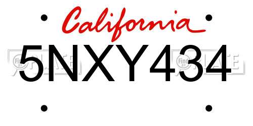 5NXY434 California License Plate