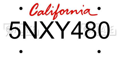 5NXY480 California License Plate