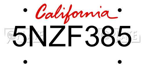 5NZF385 California License Plate