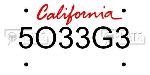 5O33G3 California License Plate