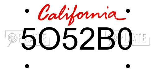 5O52B0 California License Plate