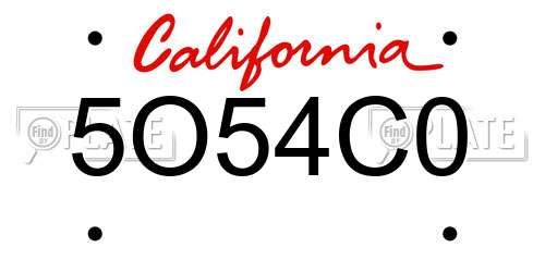 5O54C0 California License Plate