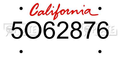 5O62876 California License Plate