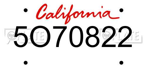 5O70822 California License Plate