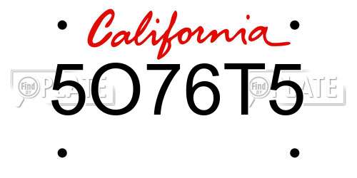 5O76T5 California License Plate