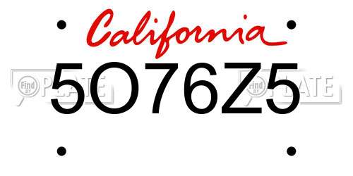 5O76Z5 California License Plate