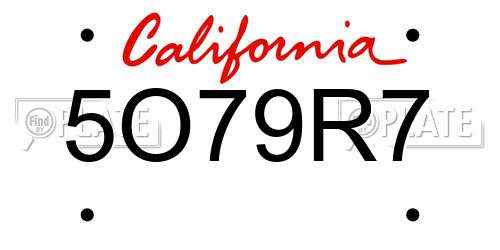5O79R7 California License Plate