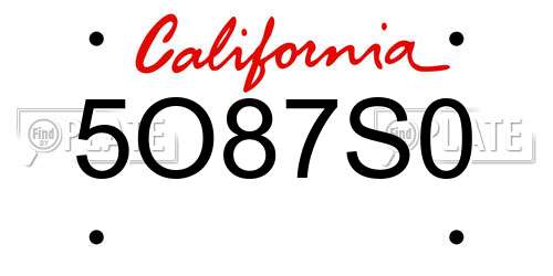 5O87S0 California License Plate